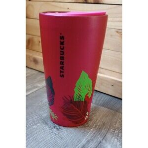 Starbucks 12 Fluid Oz. 2021 Holiday Red Floral Ceramic Insulated Travel Mug
